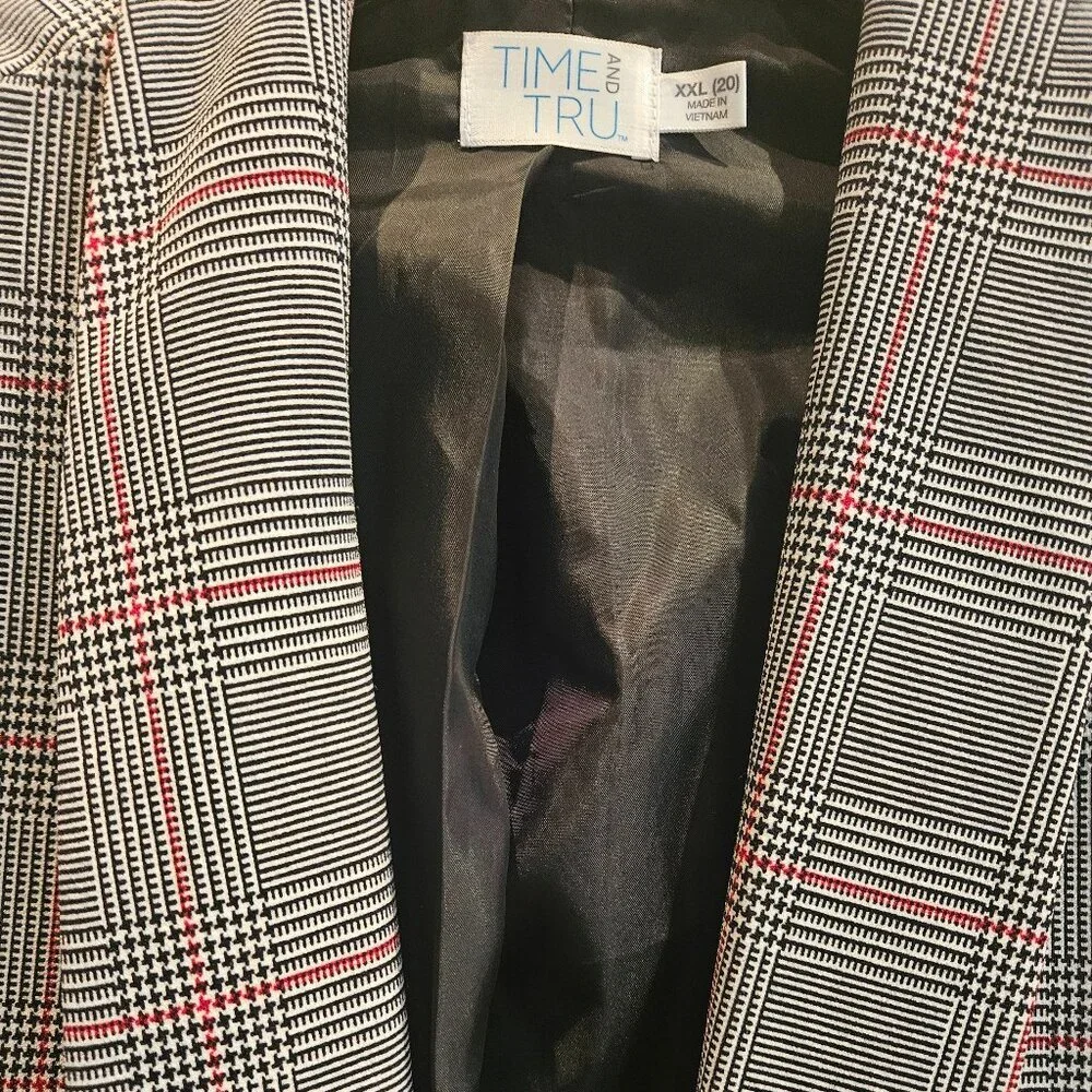 Plaid Dark Academia Career oversized Preppy blazer Work Plaid 1/4 sleeves  20 - Picture 5 of 5